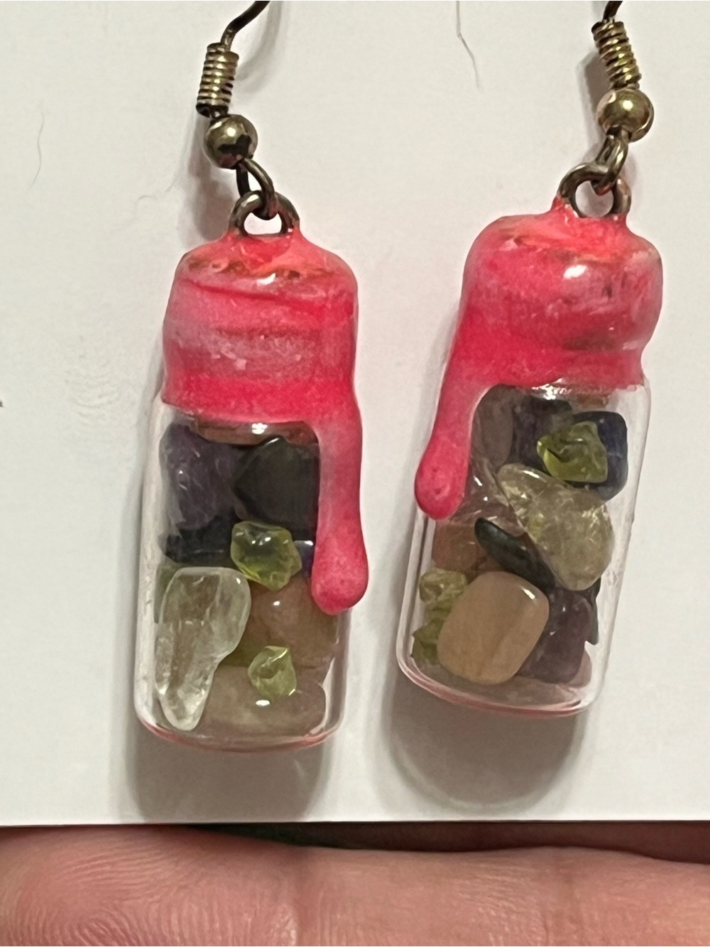 Apothecary Gemstone Chip Jar Earrings, Handmade - Picture 2 of 2